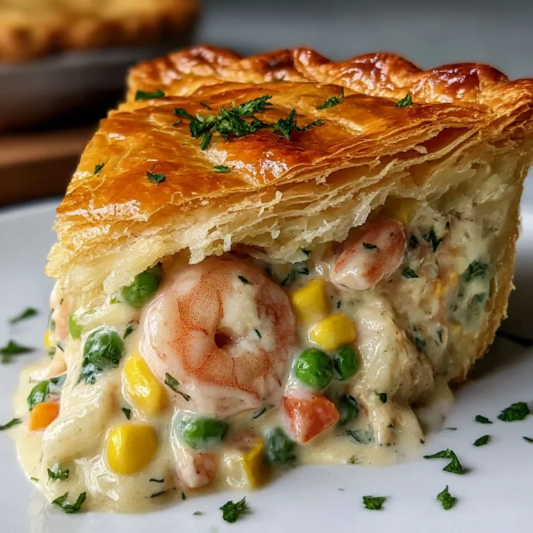 Florida Shrimp Pie with golden crust and creamy seafood filling