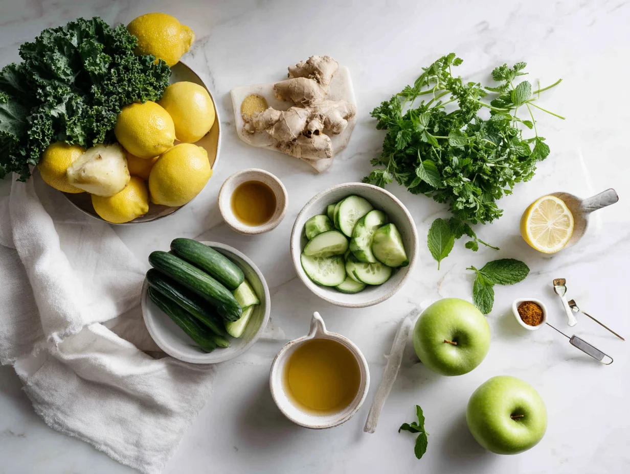 All ingredients measured and laid out on a cutting board