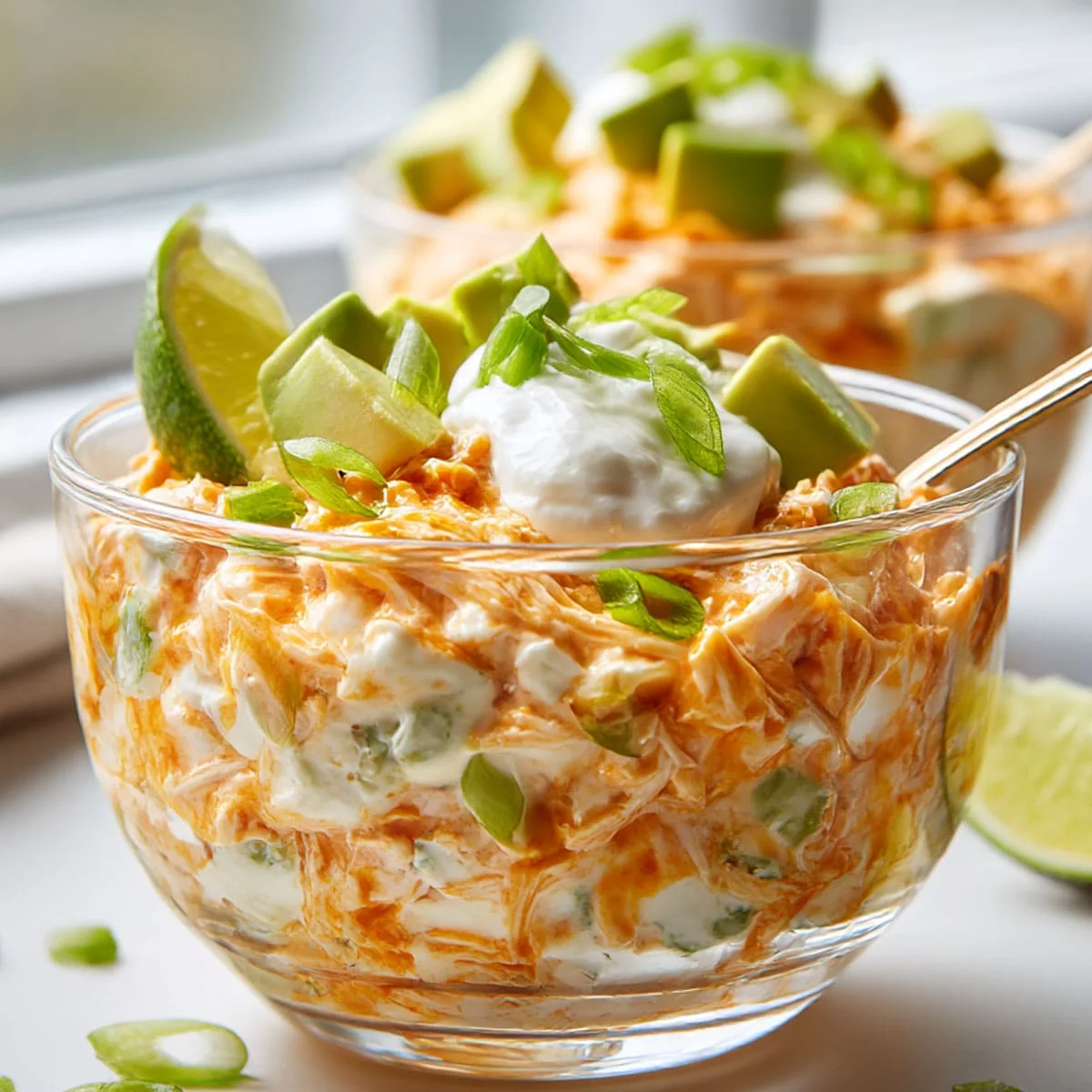 Honey Buffalo Ranch Chicken Cottage Cheese Bowls with creamy cottage cheese base, buffalo chicken, diced veggies, and spoon-ready texture