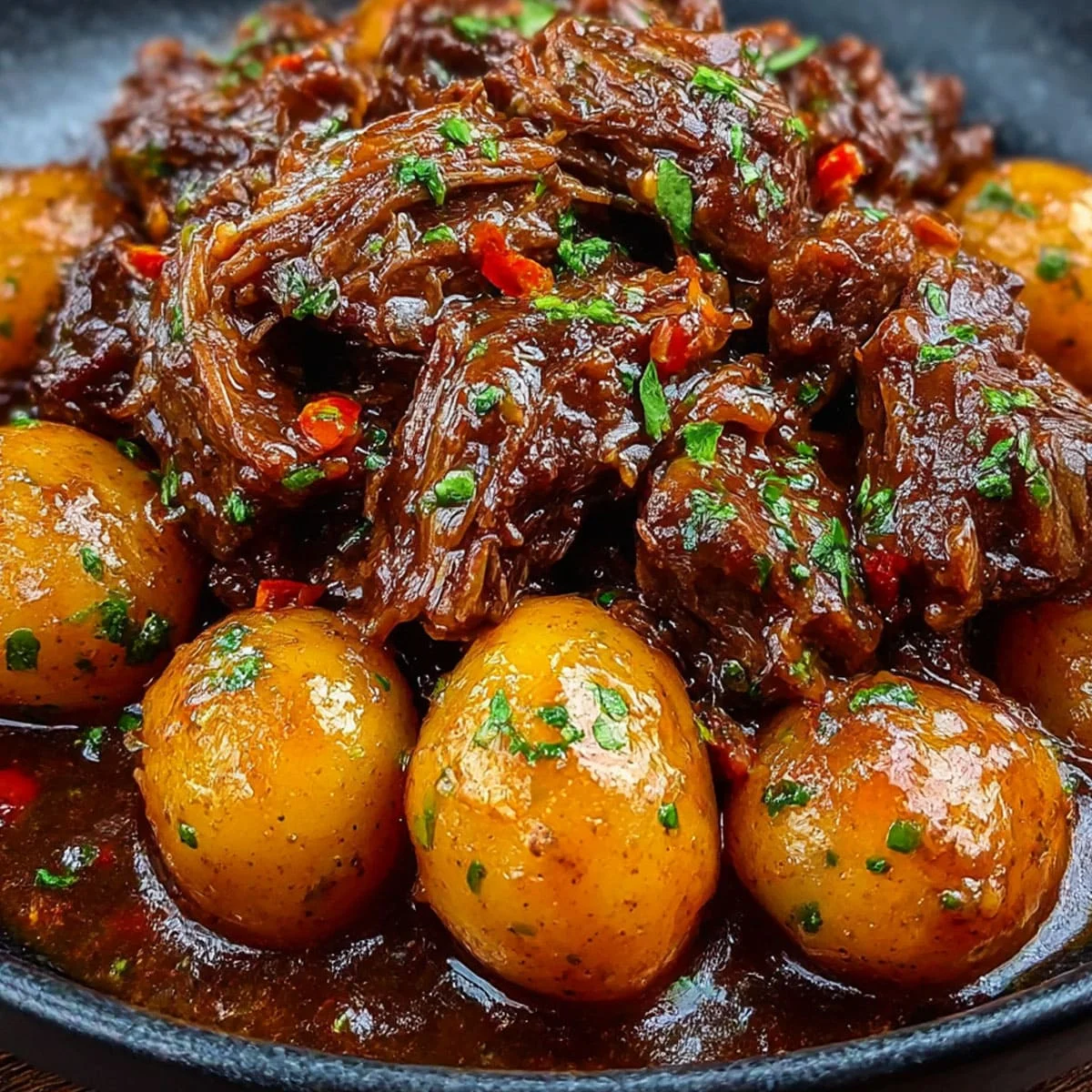Close-up showing texture, garnish, and plating details