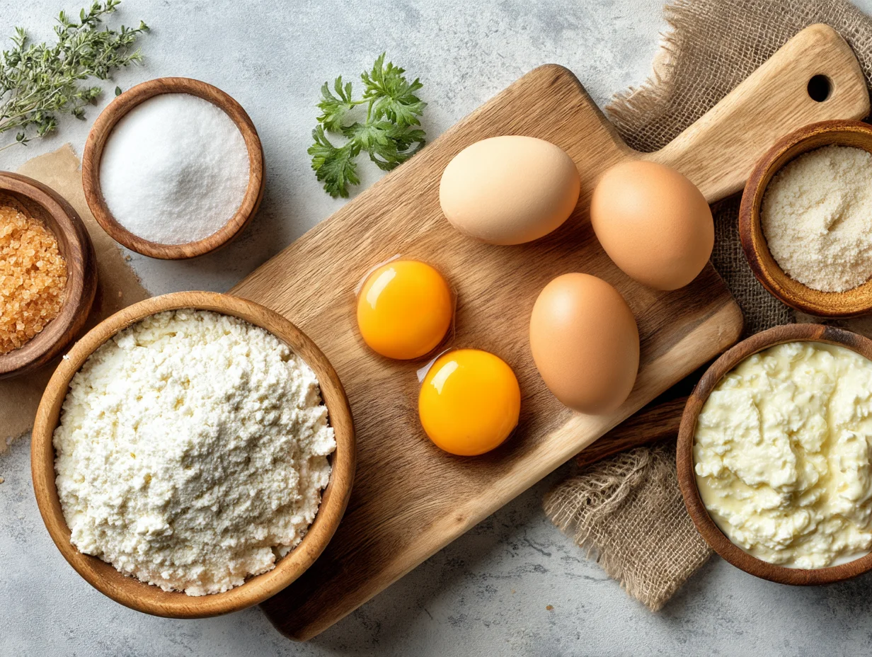 All ingredients measured and laid out on a cutting board