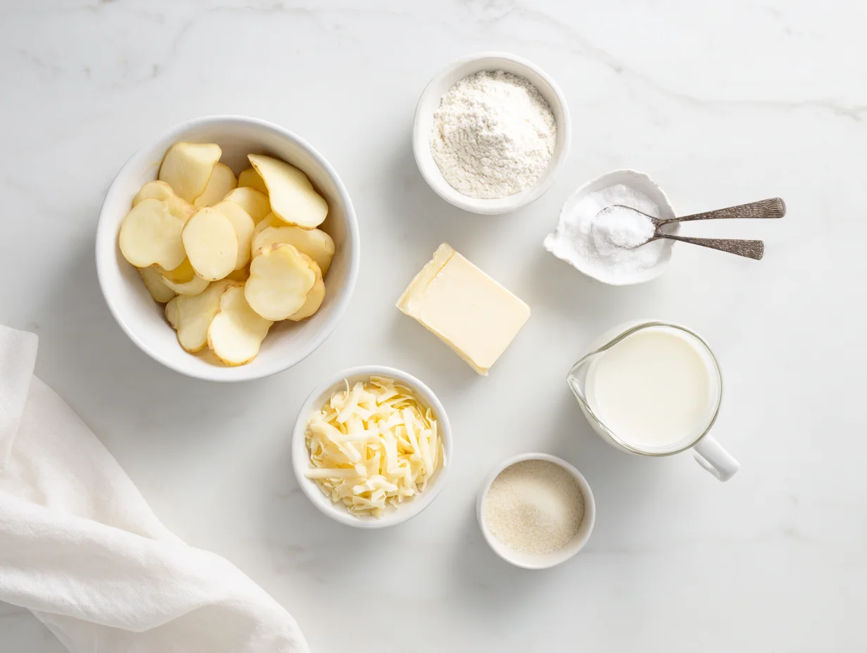 All ingredients measured and laid out on a cutting board