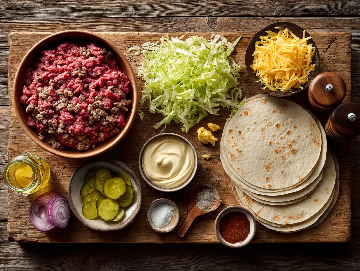 All ingredients measured and laid out on a cutting board
