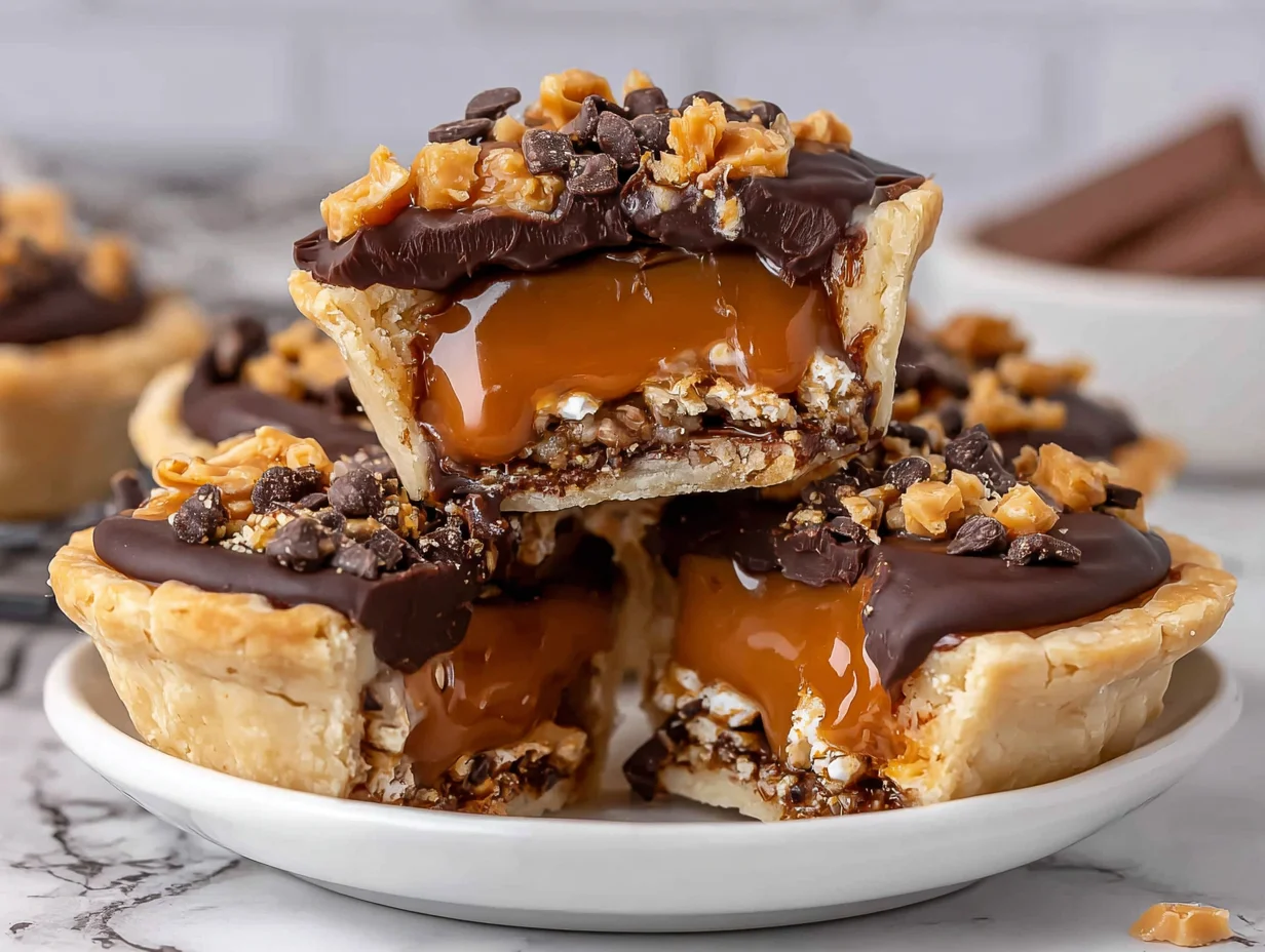 Butterfinger Caramel Crunch Mini Pies served and ready to enjoy