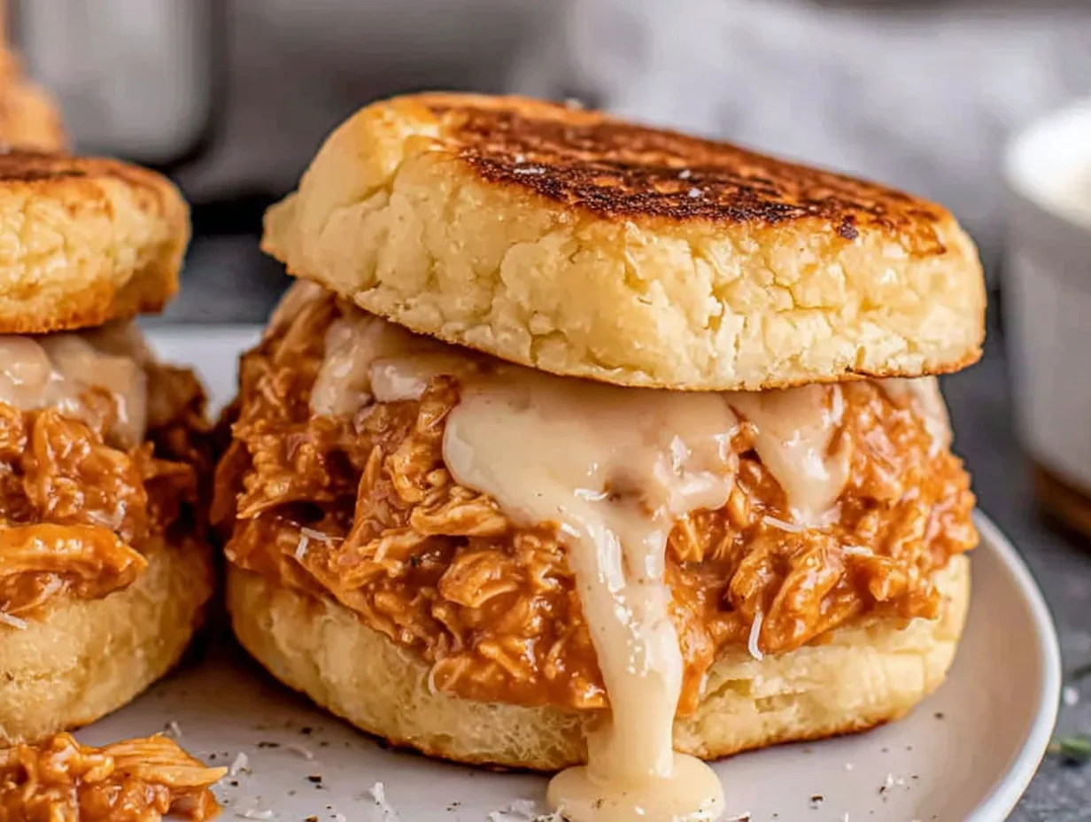 Chicken Alfredo Sloppy Joes beautifully plated and ready to serve