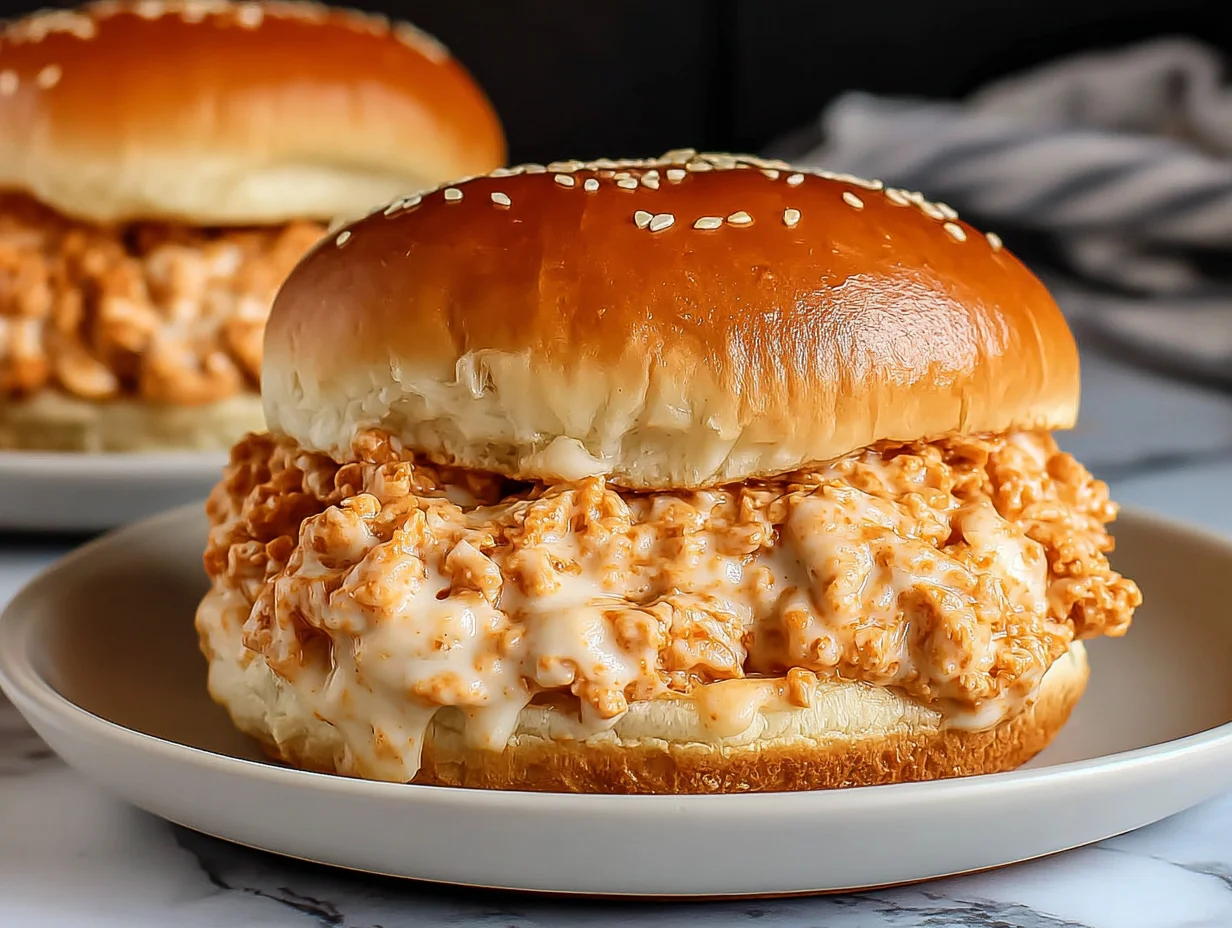 Chicken Alfredo Sloppy Joes served and ready to enjoy
