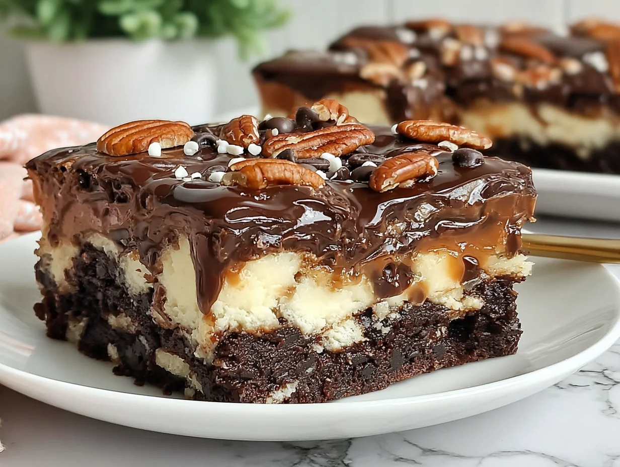 Chocolate Pecan Ooey Gooey Butter Cake Recipe | Easy Dessert 10 Chocolate Pecan Ooey Gooey Butter Cake served and ready to enjoy