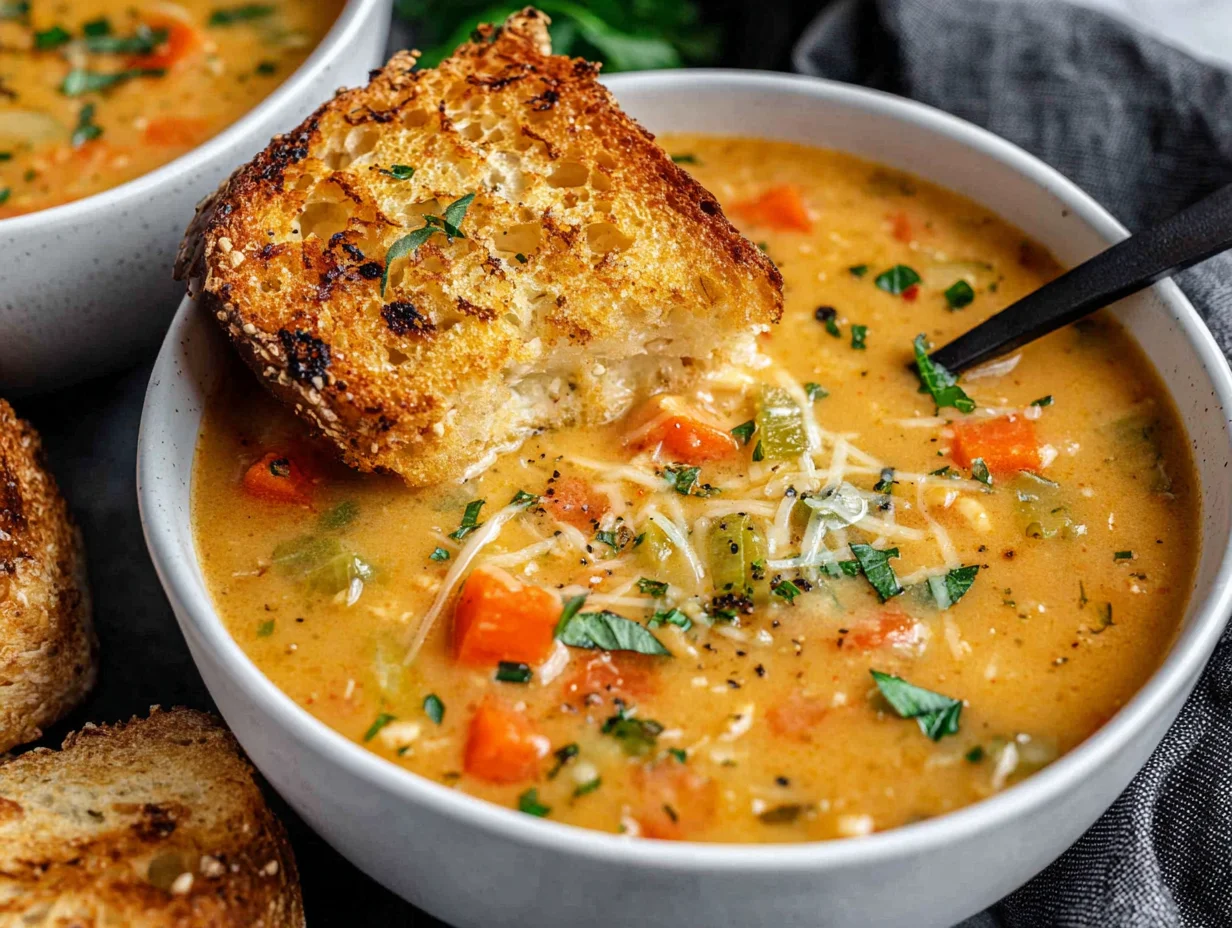 Copycat Carrabba's Spicy Chicken Soup beautifully plated and ready to serve