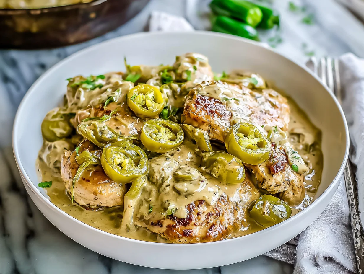 Creamy Pepperoncini Chicken Skillet Recipe - Quick & Easy 10 Beautifully served on a plate, ready to enjoy