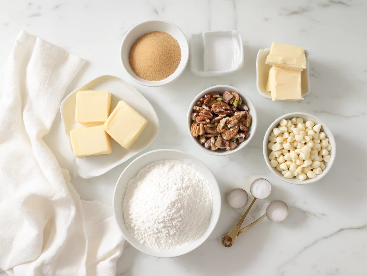 All ingredients measured and laid out on a cutting board