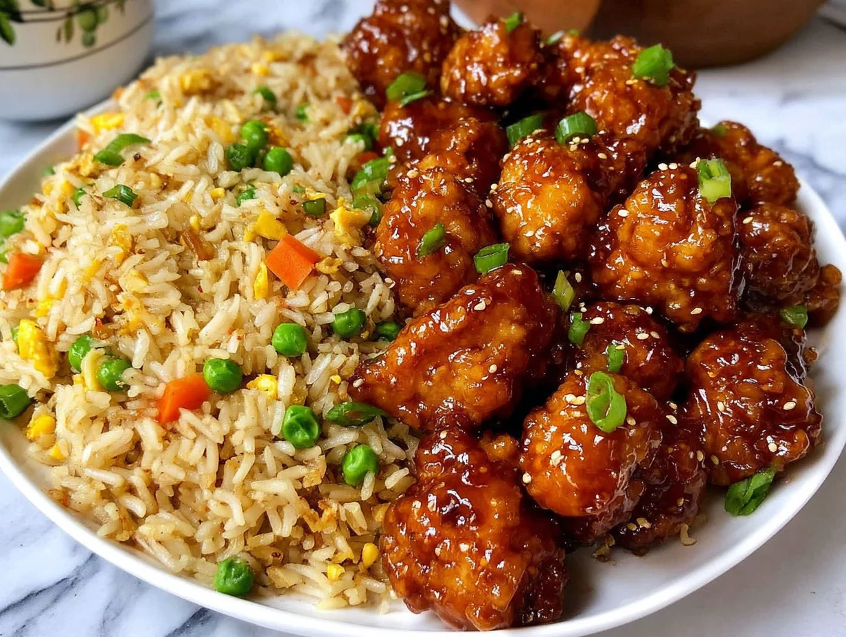 Crispy Honey Garlic Chicken and Fried Rice in 40 min 10 Beautifully served on a plate, ready to enjoy