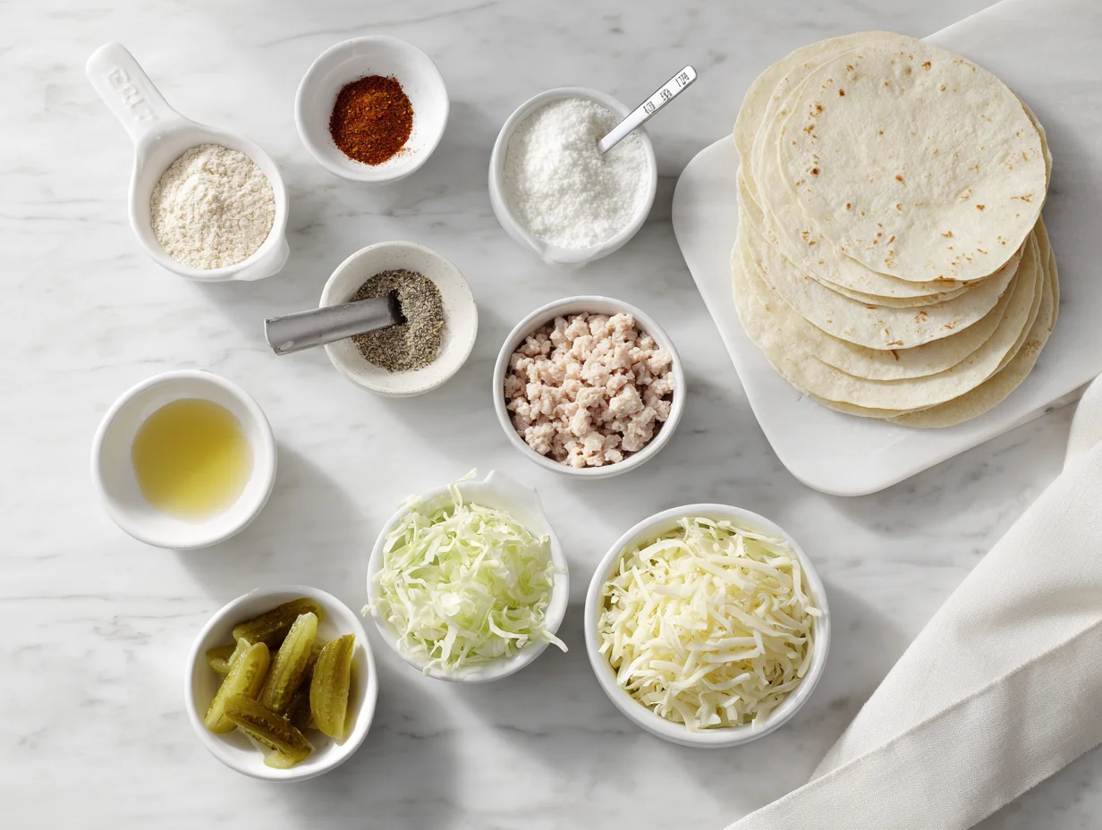 All ingredients measured and laid out on a cutting board