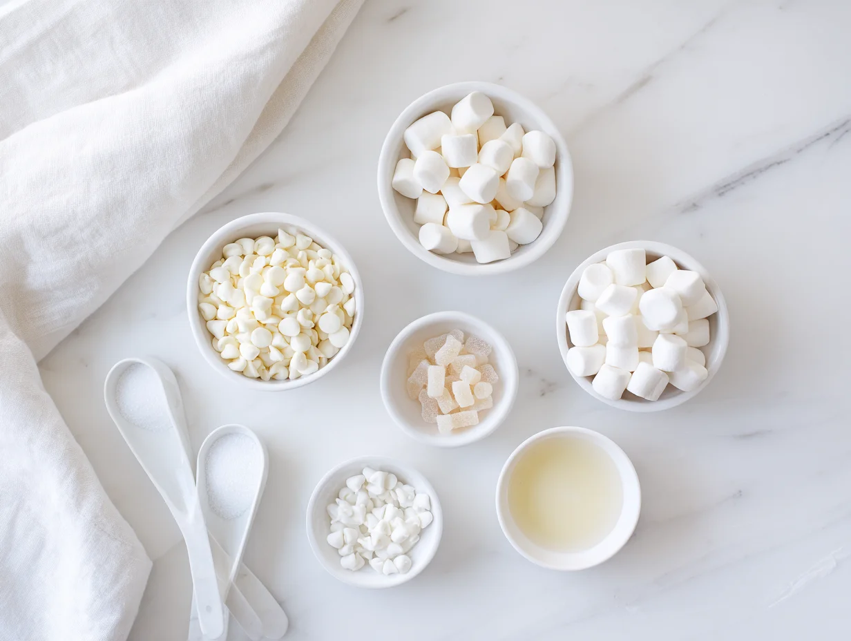 Easy Christmas Gumdrop Nougat Candy Recipe | Festive Treat 8 All ingredients measured and laid out on a cutting board