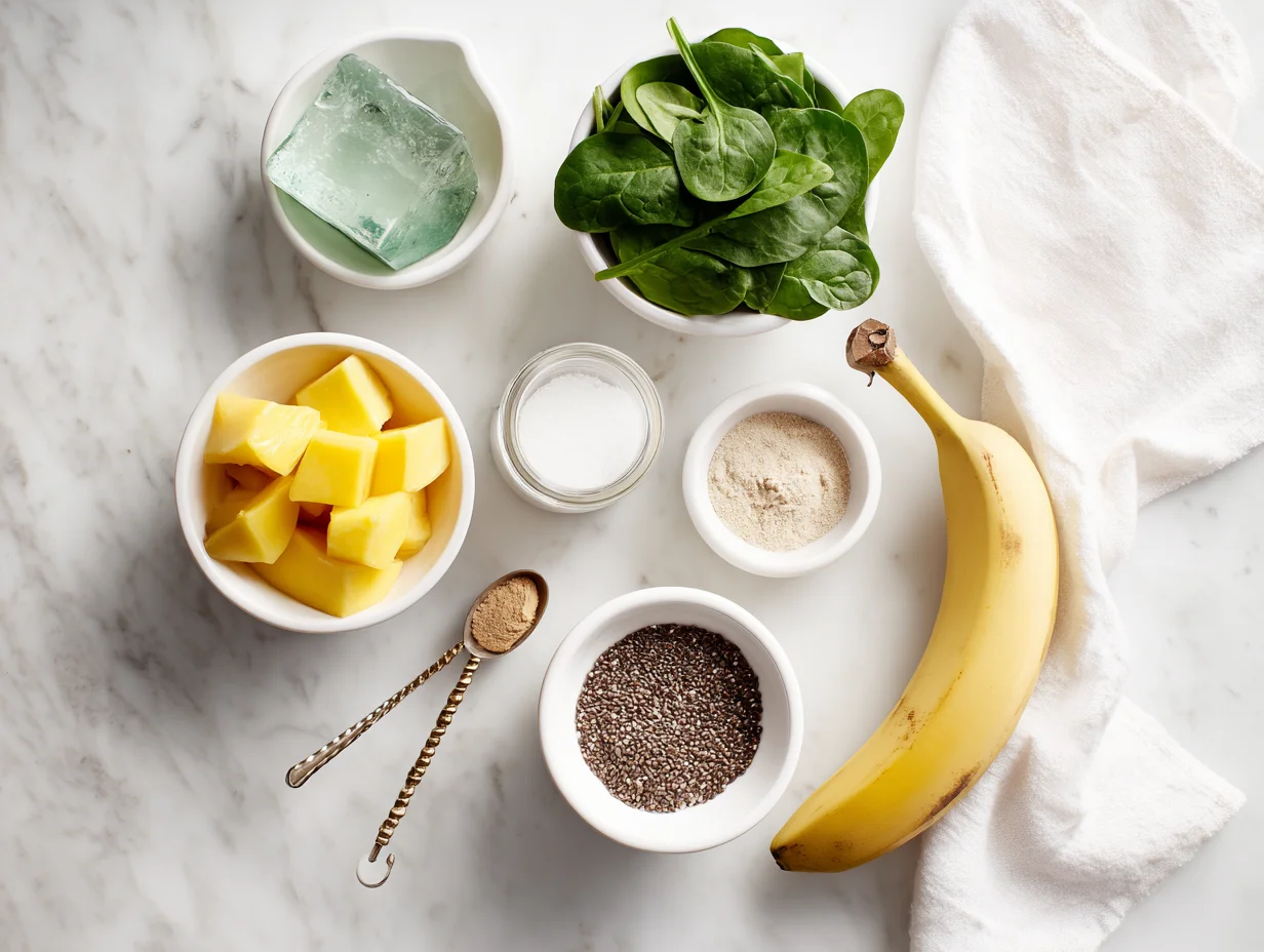 All ingredients measured and laid out on a cutting board