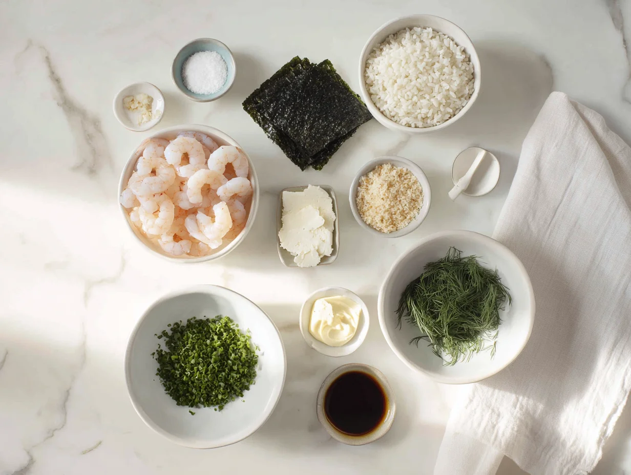All ingredients measured and laid out on a cutting board