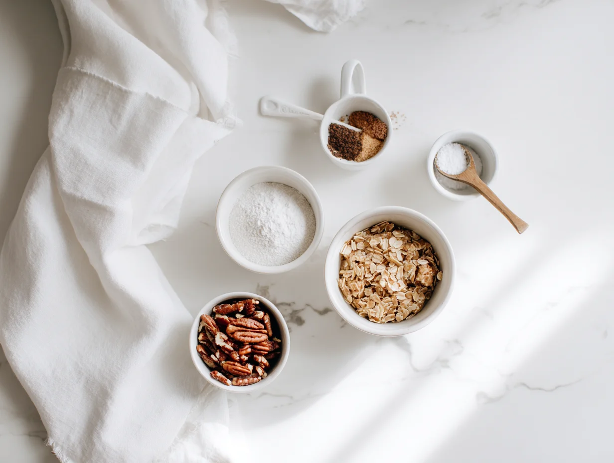 All ingredients for Lazy Girl Pecan Pie Bars laid out on a cutting board