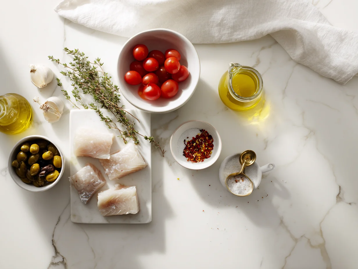 All ingredients measured and laid out on a cutting board