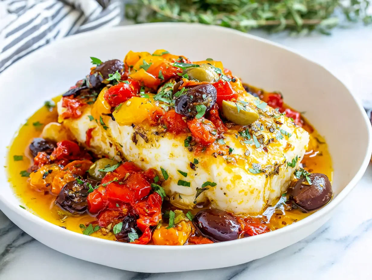 Mediterranean Baked Fish Recipe - Easy & Flavorful Meal 10 Beautifully served on a plate, ready to enjoy