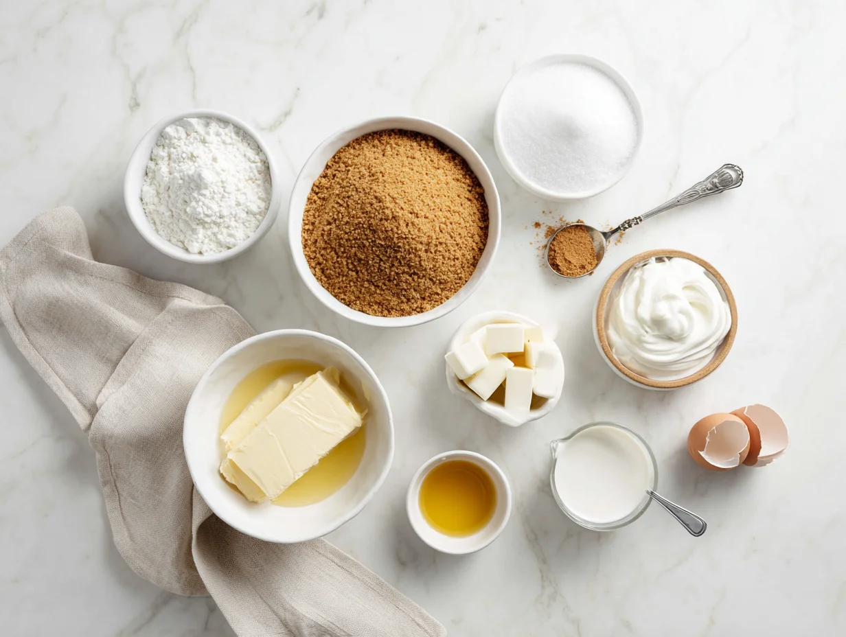 Mini Crème Brûlée Cheesecakes – Decadent Dessert Recipe 5 All ingredients measured and laid out on a cutting board