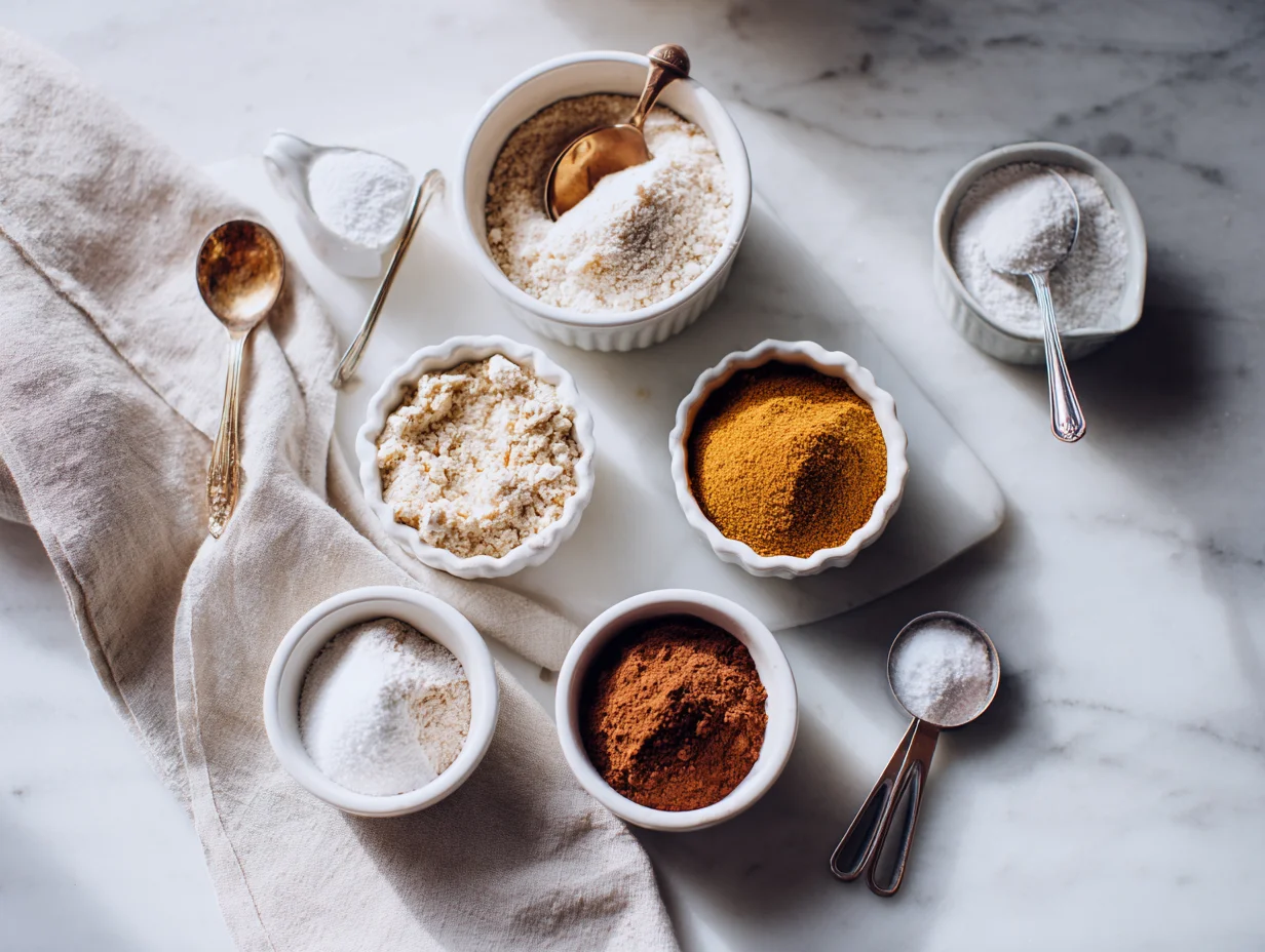 All ingredients measured and laid out on a cutting board