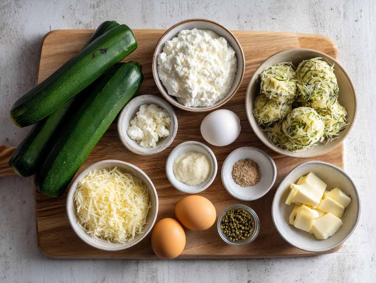 All ingredients measured and laid out on a cutting board