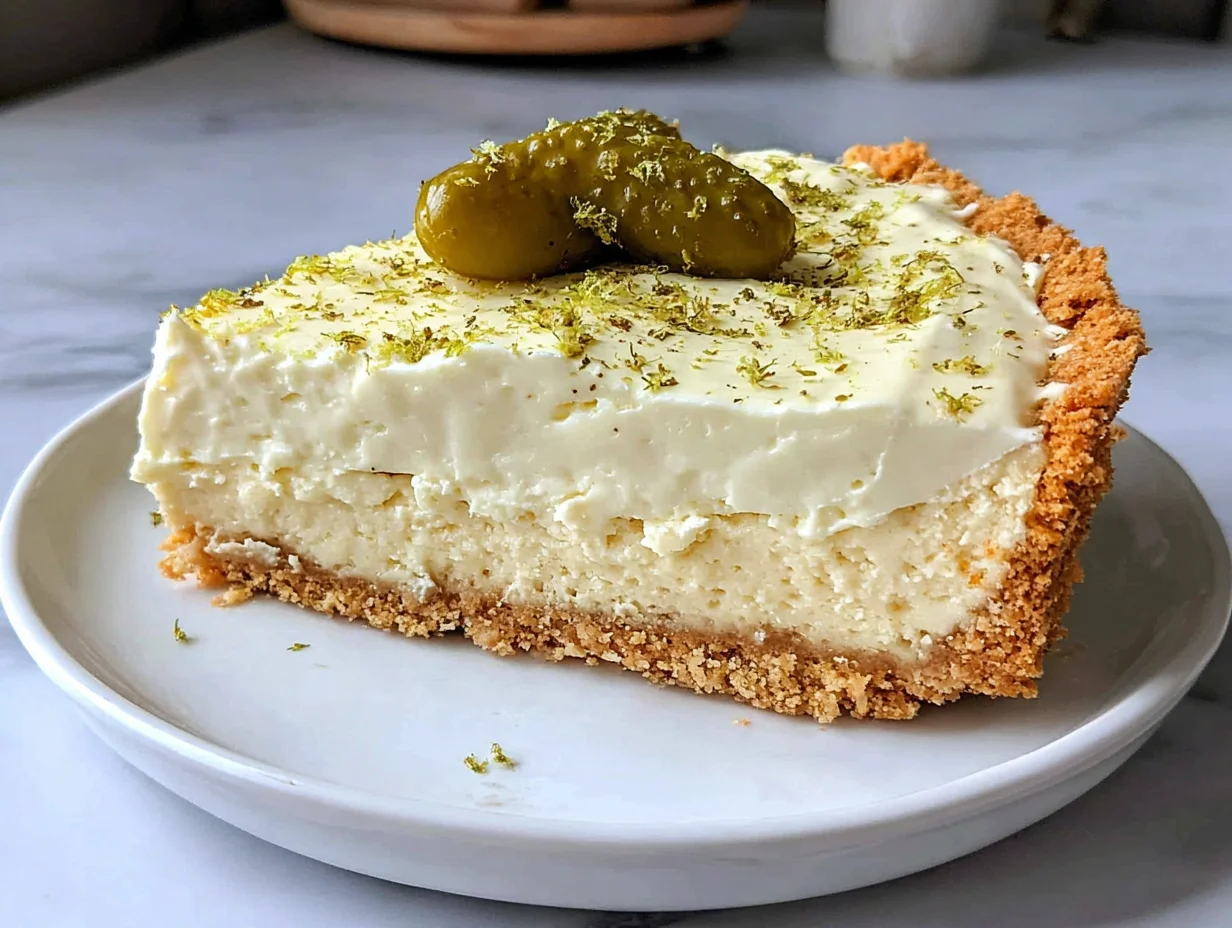 Pickle Cheesecake beautifully plated and ready to serve