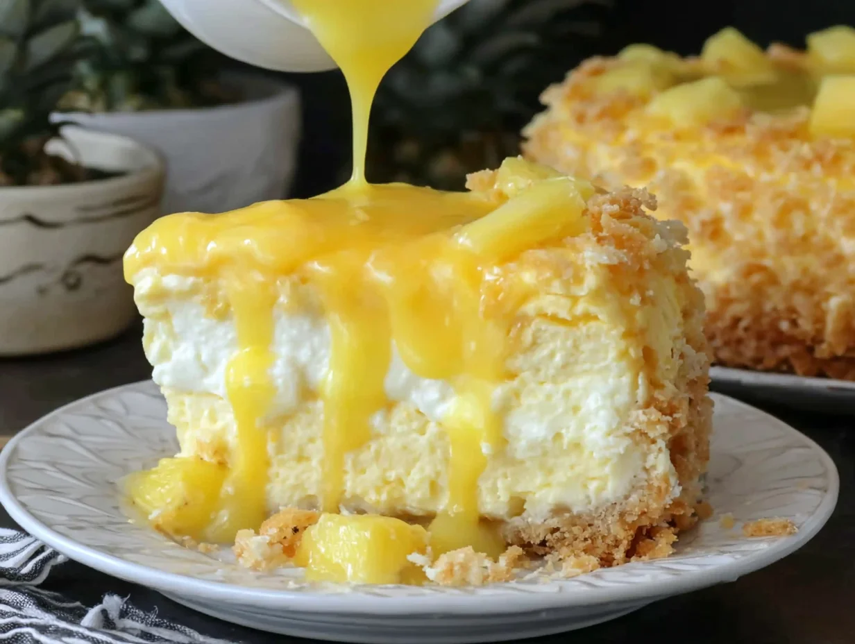 Pineapple Heaven Cheesecake beautifully plated and ready to serve