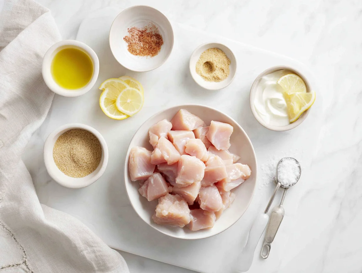 All ingredients measured and laid out on a cutting board