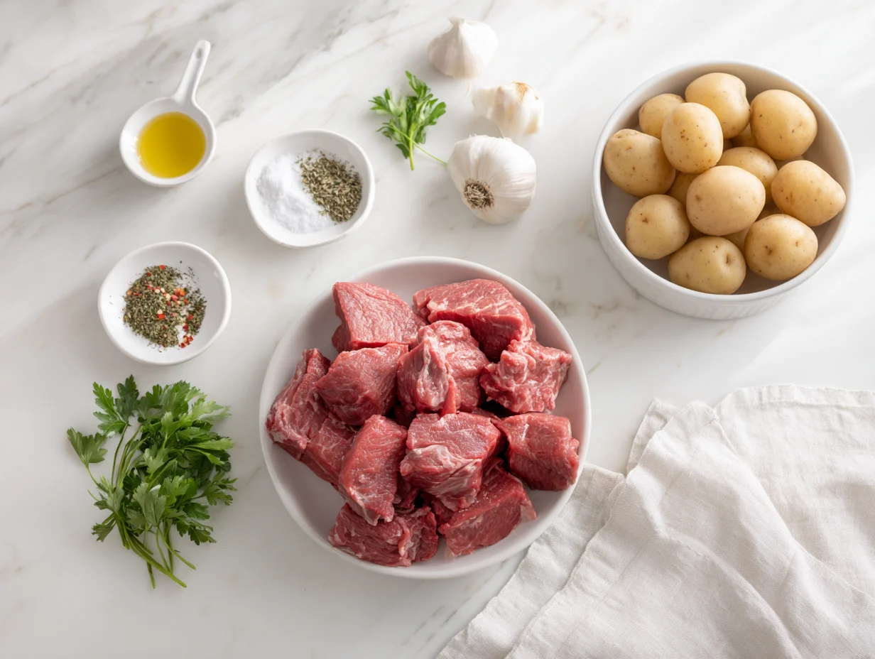 All ingredients measured and laid out on a cutting board