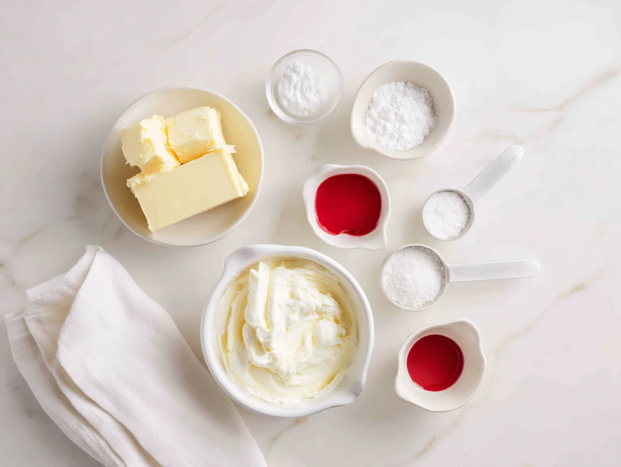 All ingredients for Soft Christmas Peppermints laid out on a cutting board