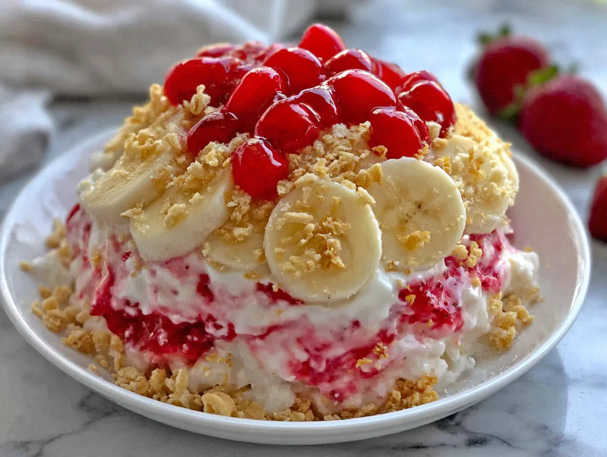 Easy Strawberry Crunch Banana Pudding — A Delightful Treat 10 Beautifully served on a plate, ready to enjoy