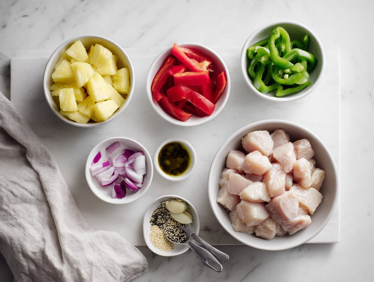 All ingredients measured and laid out on a cutting board