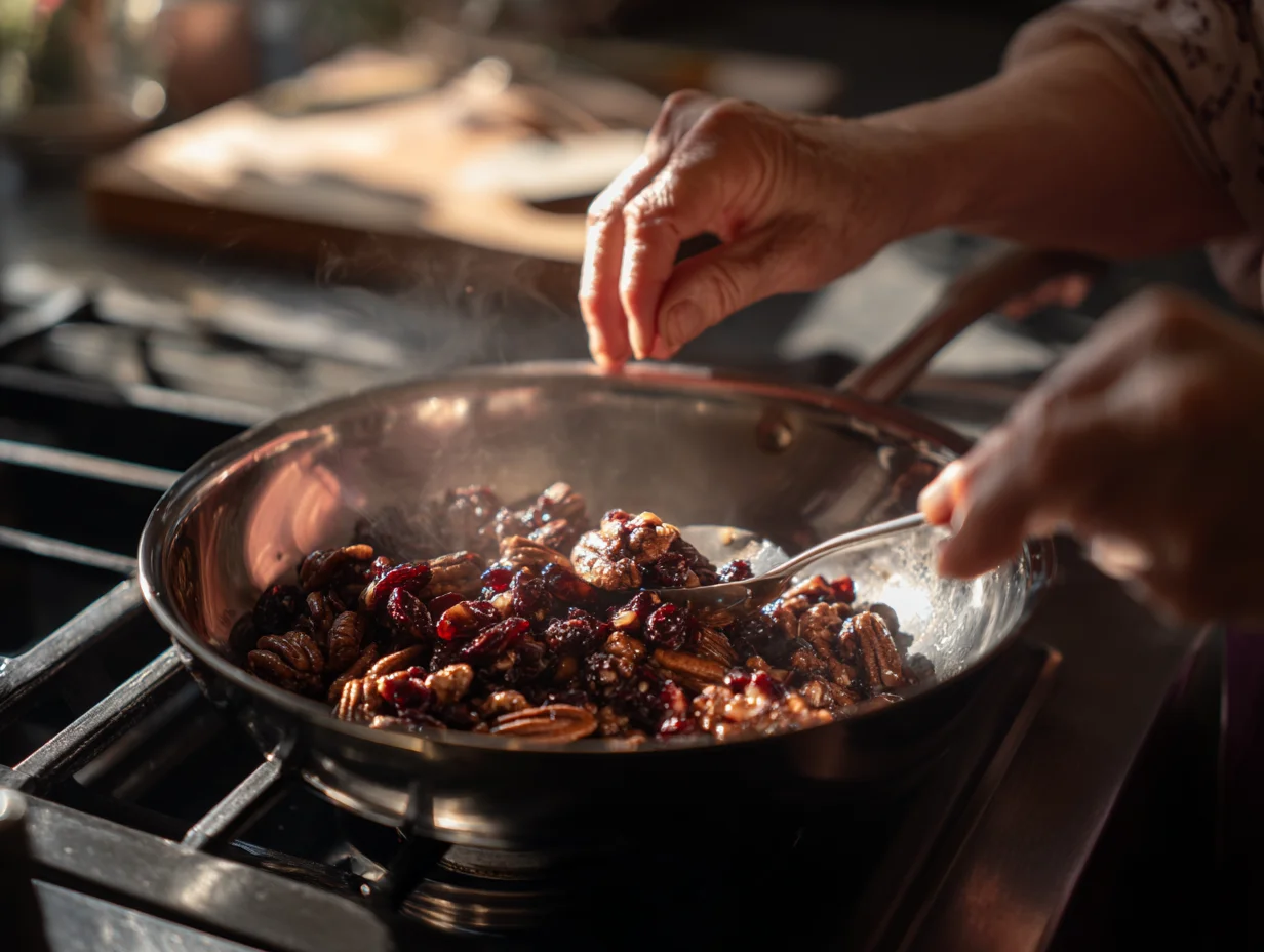 Preparing White Chocolate Cranberry Pecan Clusters