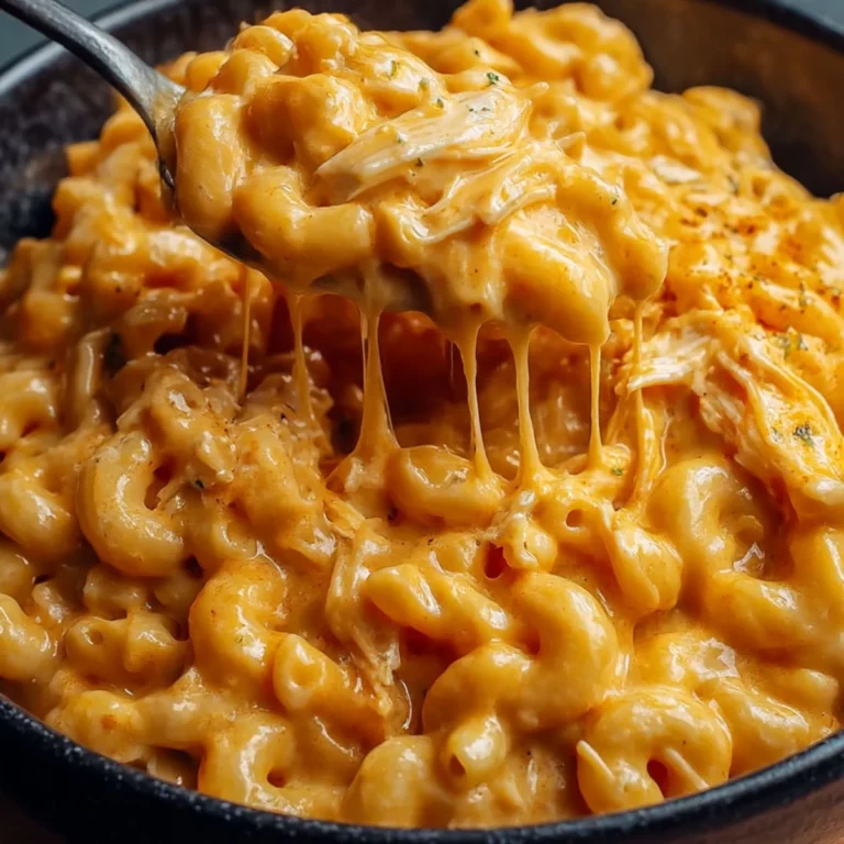Buffalo Chicken Mac and Cheese creamy cheesy pasta with melted cheese pull