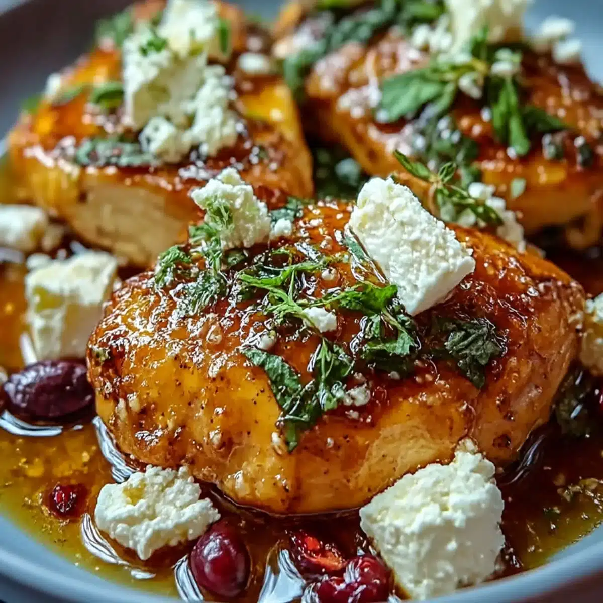 Hot Honey Feta Chicken gourmet style with herbs feta and sweet chili honey sauce
