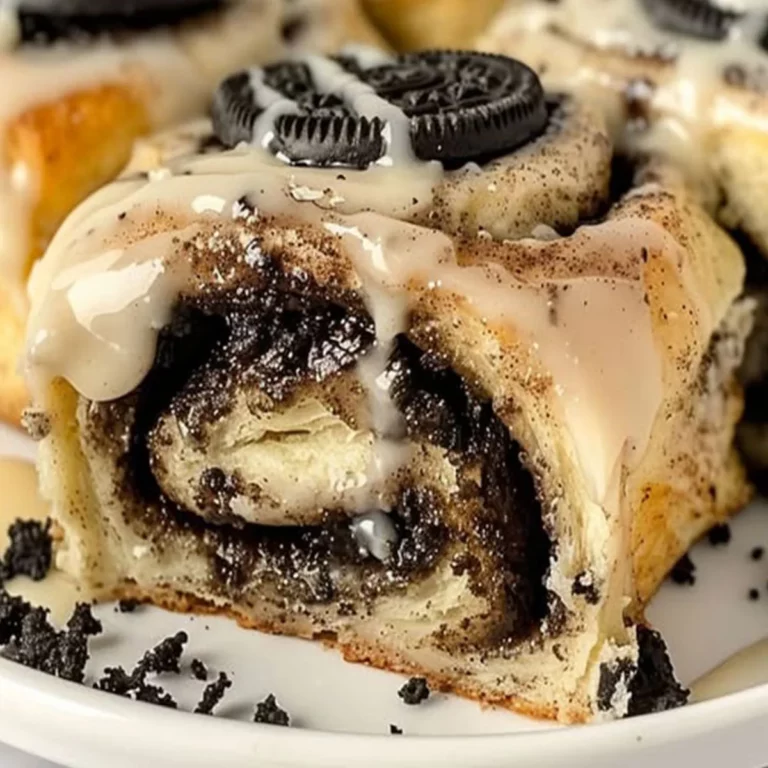 Oreo stuffed cinnamon rolls with gooey chocolate center and cream cheese icing