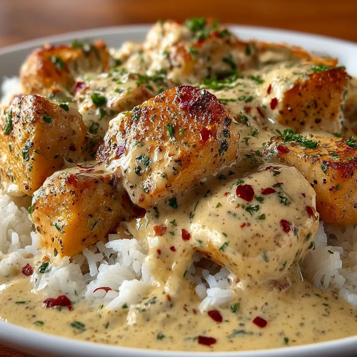 Smothered Chicken and Rice Easy Creamy Dinner 5 Easy Smothered Chicken and Rice with creamy sauce and herbs