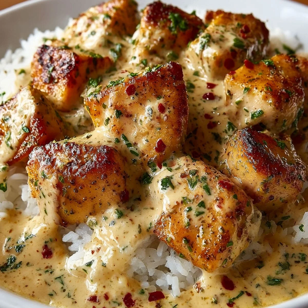 Smothered Chicken and Rice Easy Creamy Dinner 4 One pan Smothered Chicken and Rice with creamy seasoned sauce