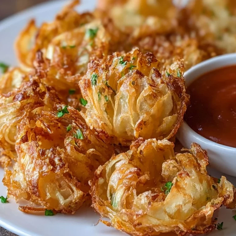 Air Fryer Crispy Mini Blooming Onions served with dipping sauce crispy golden texture
