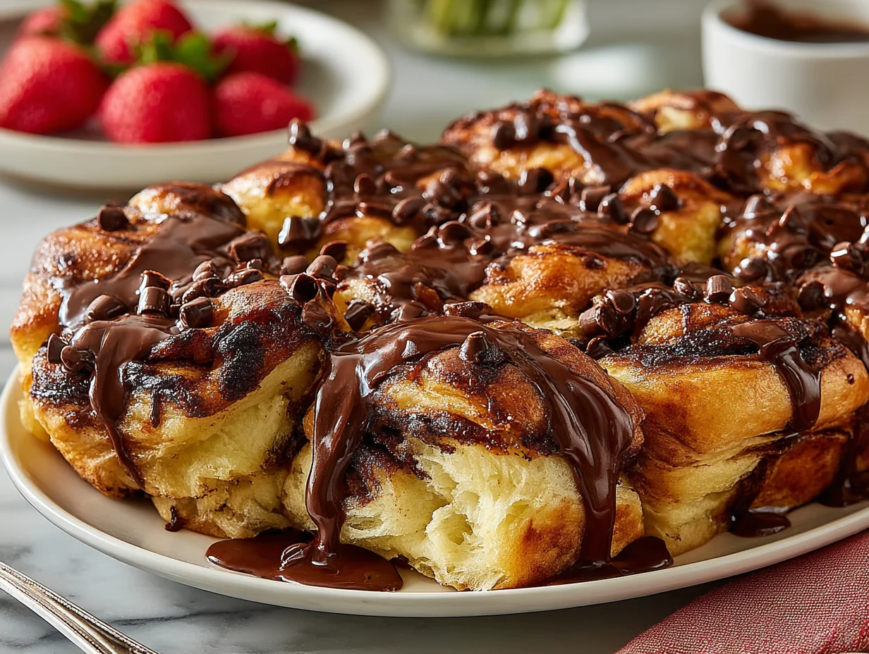 Chocolate Croissant Breakfast Bake Easy Brunch Dish 8 Beautifully served on a plate, ready to enjoy