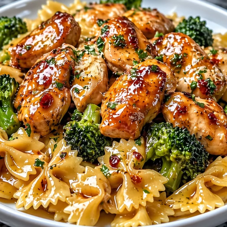 Cowboy Butter Lemon Bowtie Chicken and Broccoli with glossy lemon butter sauce and juicy chicken
