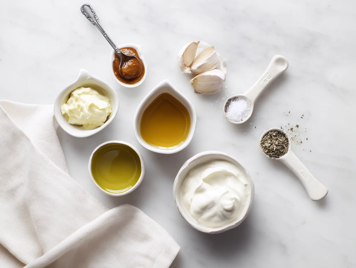 All ingredients measured and laid out on a cutting board
