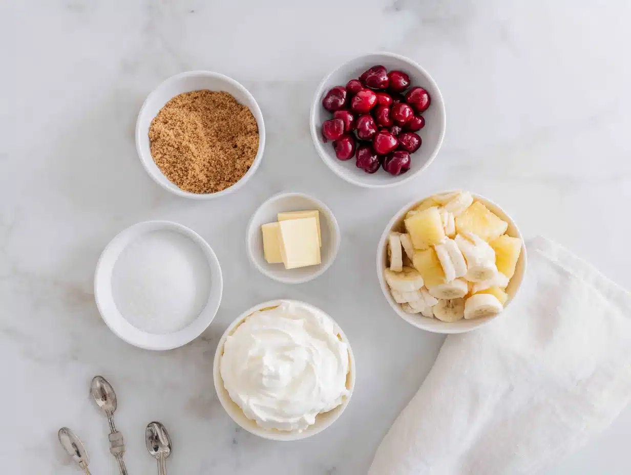 All ingredients measured and laid out on a cutting board