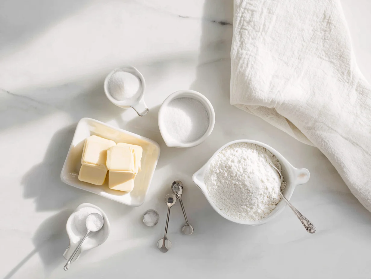 All ingredients measured and laid out on a cutting board