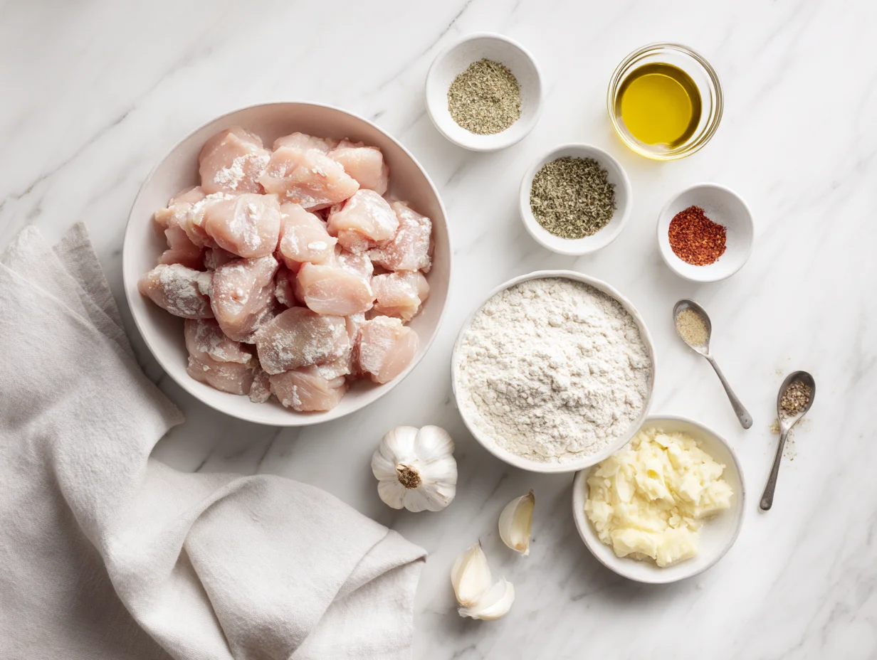 All ingredients measured and laid out on a cutting board