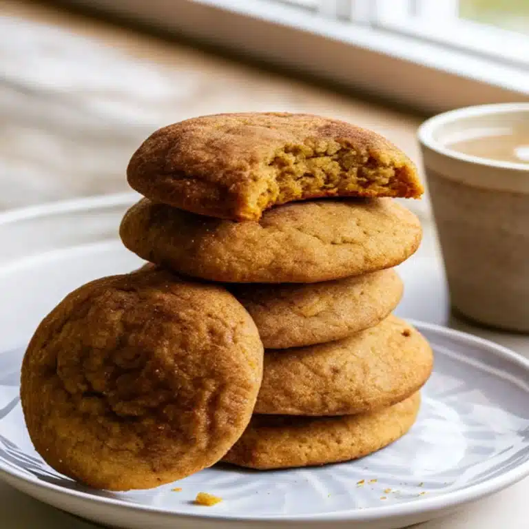 Pumpkin Pie Spice Cookies stacked on a white plate showing soft chewy centers and warm fall spice texture